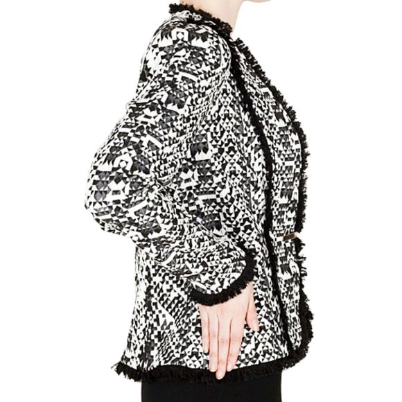 Joseph Ribkoff Fringe Trim Blazer Black White 8 Designer Statement Jacket - Picture 9 of 11
